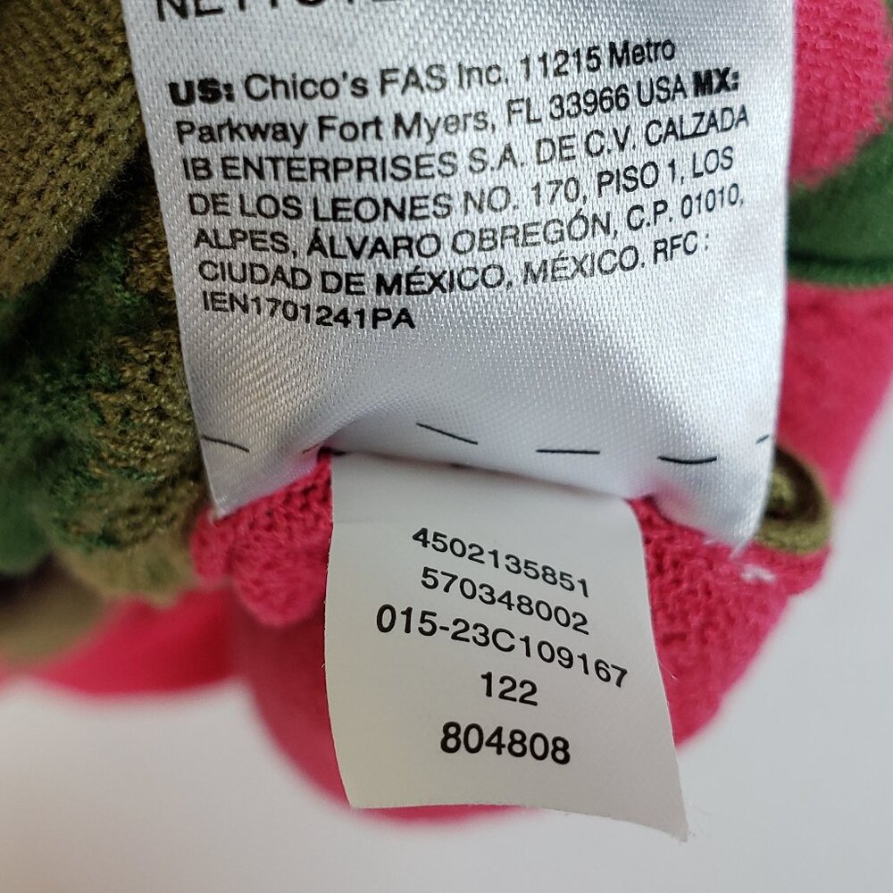 CHICOS Pullover Sweater Pink Artsy Abstract Colorful Tropical Mesh Knit size XL - Picture 7 of 9